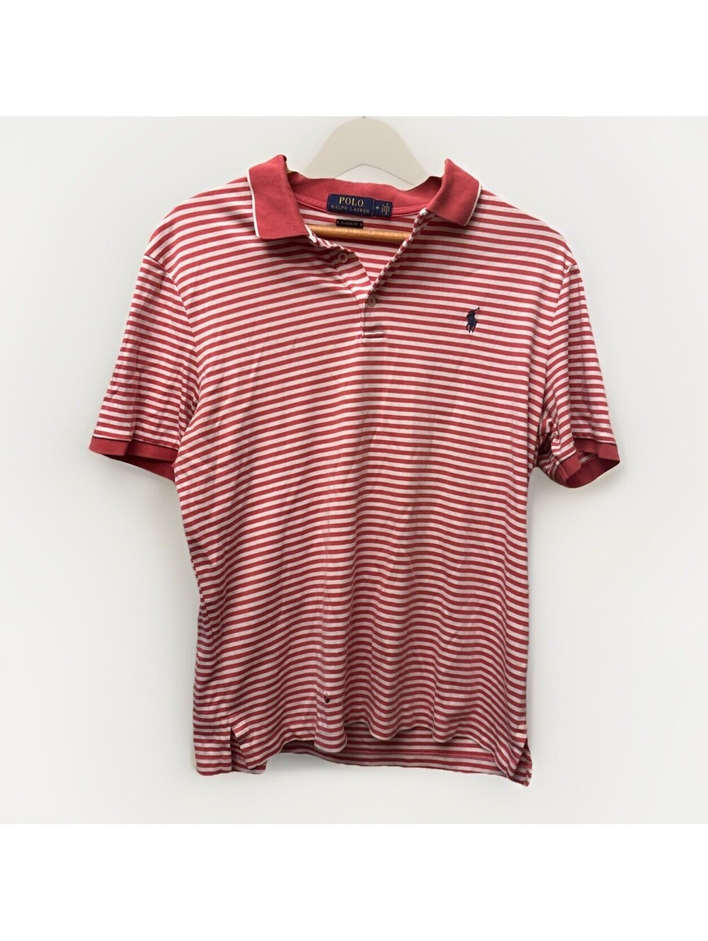 Polo Ralph Lauren Men’s Shirt Size Medium Striped White Pink Collar Dress Shirt